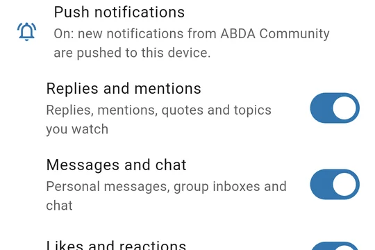 Notification settings with a switch for each kind