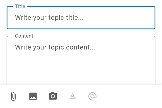 The composer with attach, image, camera, formatting and mention buttons